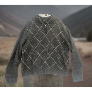 Grayson & Dunn Sweater Mens 2XL Gray Argyle 1/4 Zip Mock Neck Wool Blend Knit